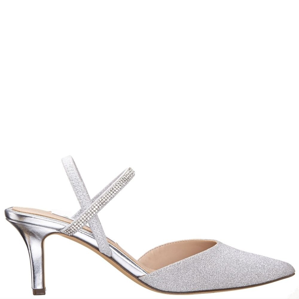 Nina Billie Silver Glitter Heels Size 7.5M